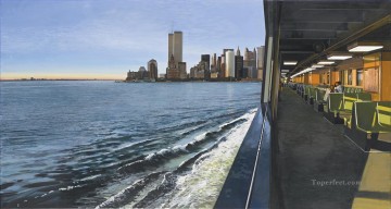 State Painting - ON THE STATEN ISLAND FERRY LOOKING TOWARD MANHATTAN Modern